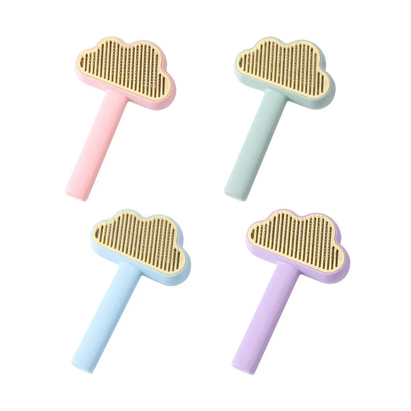 Pastel cloud-shaped pet grooming brushes with gold bristles, ideal for gentle fur care