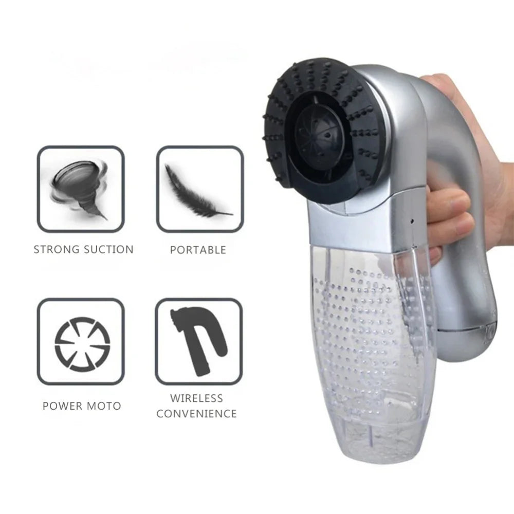 Cordless pet fur remover with cleaning accessories
