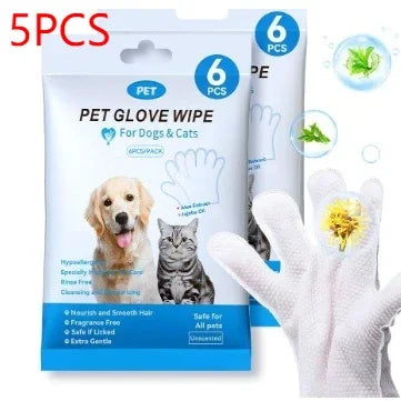 Pet glove wipes for dogs & cats, gentle cleaning with mint & dandelion, 5-pack & 6-pack options