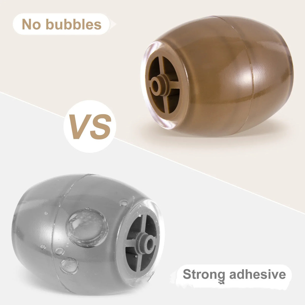 Bubble-free vs strong adhesive pet toy comparison, smooth brown and gray designs