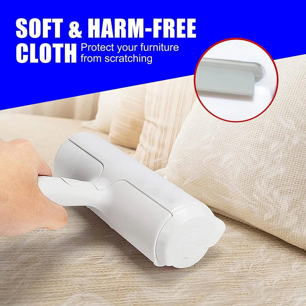 Soft harm-free cloth pet hair remover for furniture, gentle on fabrics, easy lint cleaning tool