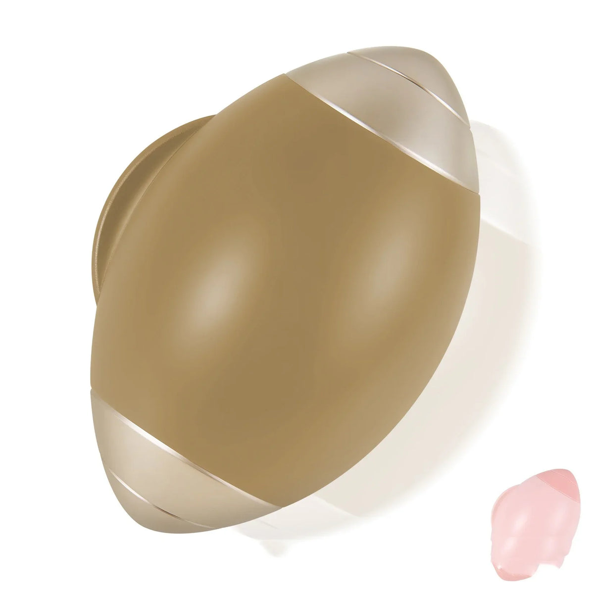 Gold egg-shaped personal massager with pink silicone attachment, sleek design for intimate wellness