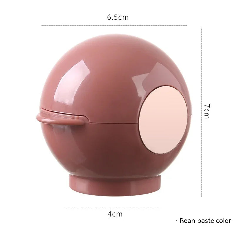 Bean paste color spherical container with 6.5cm diameter, 7cm height, and 4cm base for compact storage