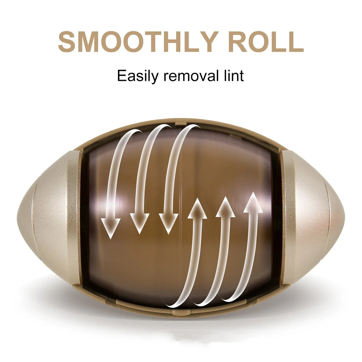 Football-shaped lint remover with smooth rolling action for easy lint removal
