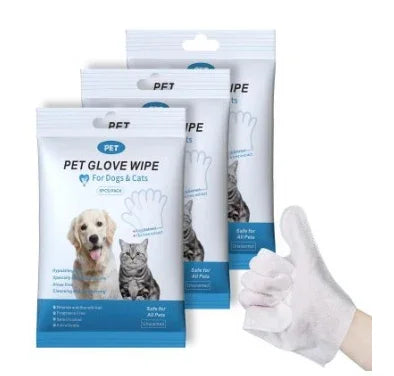 Pet glove wipe for dogs and cats, gentle cleaning with soft textured surface, safe for all pets