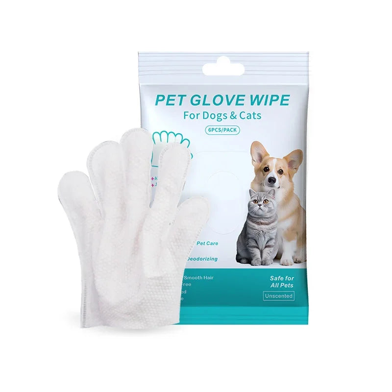Pet glove wipe for dogs and cats, unscented, safe for all pets, 6 pcs pack
