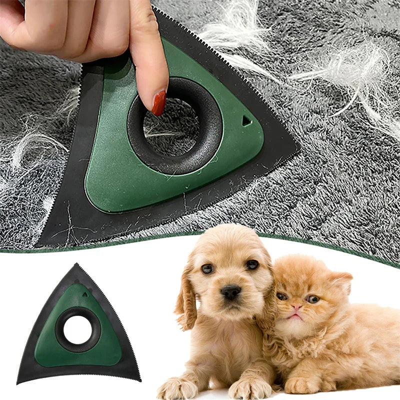 Pet hair remover tool scraping fur from fabric, ideal for dog and cat owners
