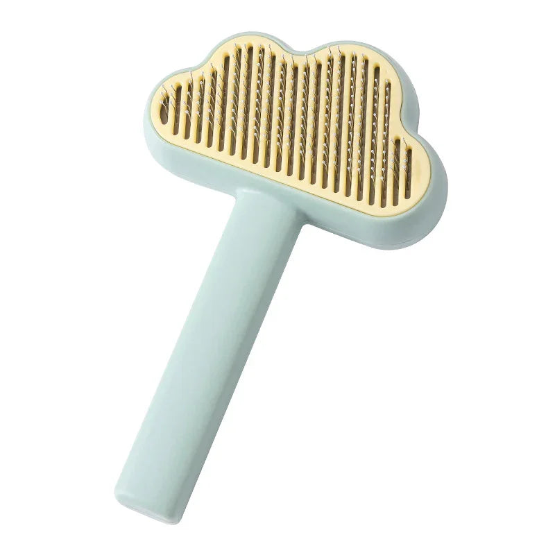 Cloud-shaped pet grooming brush with soft bristles for gentle fur removal and detangling