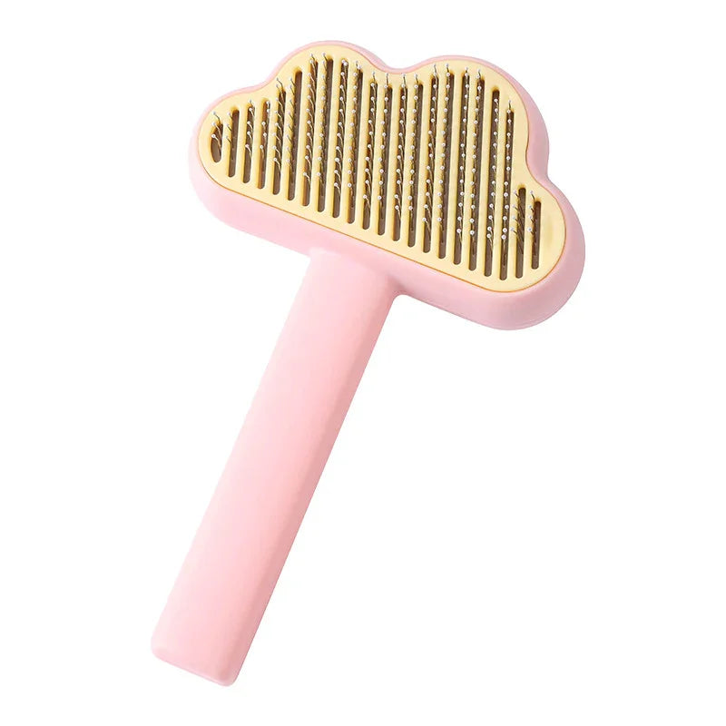 Pink cloud-shaped pet grooming brush with gold metal bristles for fur-free living