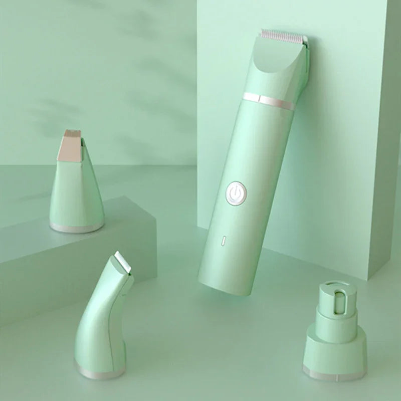 Mint green cordless pet grooming kit with multiple attachments for safe, fur-free care
