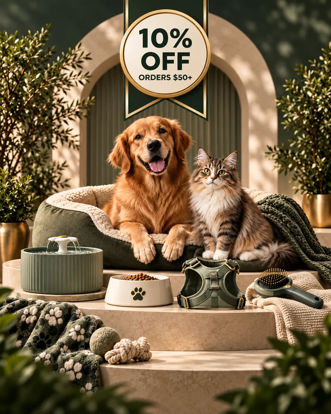 Mobile 10 percent off pet essentials promotion for orders over 50 dollars